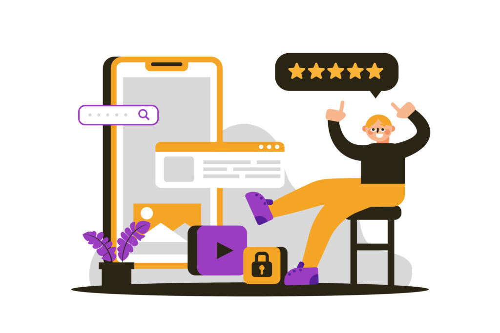 Customer rating a website 5 stars illustration